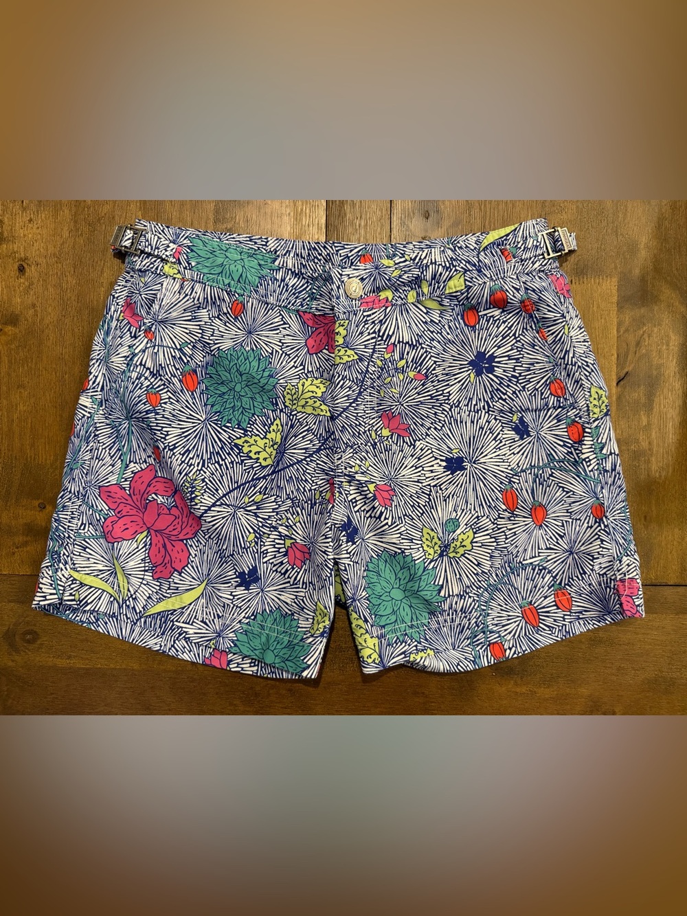 Men's Floral Print Swim Trunks - Blue Multi